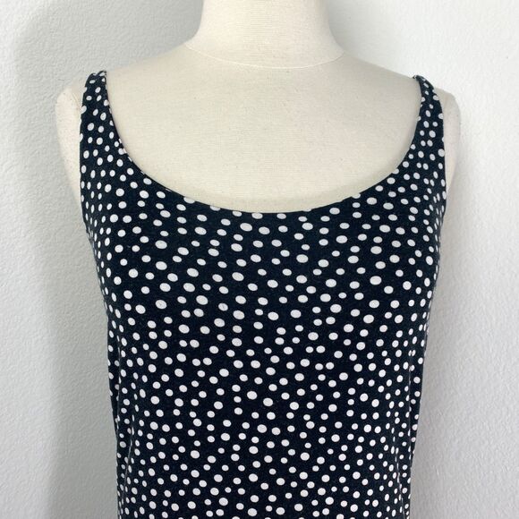 Vintage Y2K Black White Polka Dot Knit Shift Dress Small Boho Peasant Sporty - Picture 2 of 9